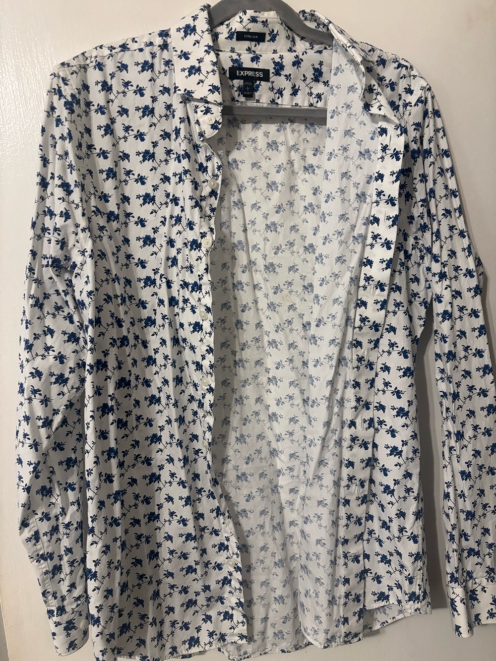 Express White Shirt with Blue Floral Print